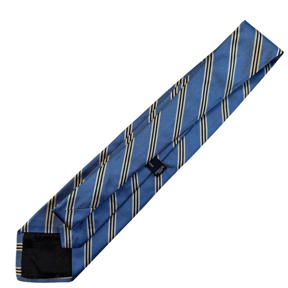 Brooks Brothers Silk Necktie Blue White Black Stripes Preppy Business Formal - Picture 2 of 7